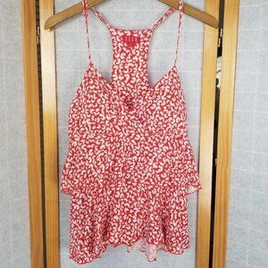 ELLE Tiered Cami Top Soft Modal Knit Size Small Rust and Cream Padded